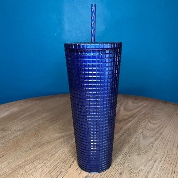 Starbucks Blueberry Glitter Grid Cold Cup Tumbler 24oz Summer 2023 Blue Shimmer - Picture 2 of 5